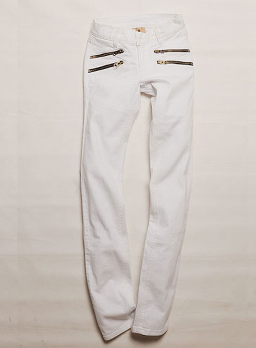 Twiggy Double Zipper White Stretch Jeans [White Stretch Ecru ...