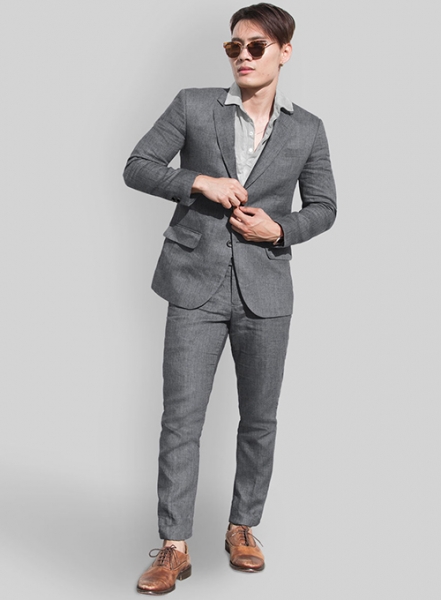 Italian Khyber Gray Blue Linen Suit