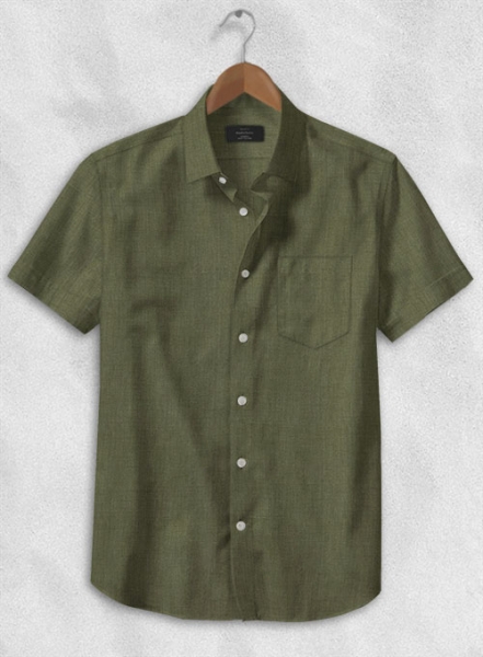 European Woodland Green Linen Shirt - Half Sleeves