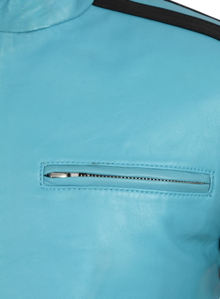 Bright Blue Sportsman Stripe Leather Jacket
