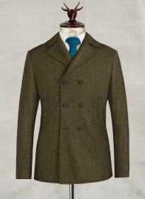 Harris Tweed Ridge Brown Herringbone Pea Coat