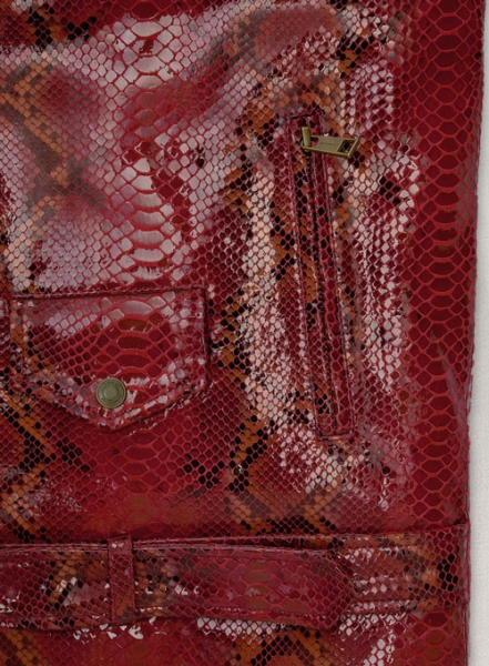 Bold Red Python Pure Leather Biker Jacket #2
