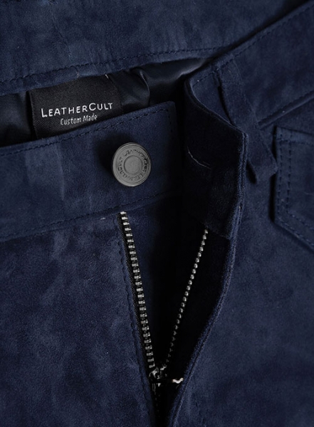 Dark Blue Suede Leather Cargo Jeans - Style 01-2