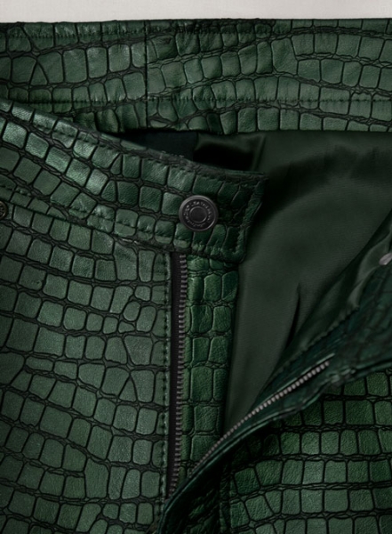 Croc Metallic Green Tiered Fringes Leather Pants