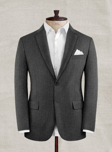 Italian Wool Cashmere Charcoal Herringbone Suit