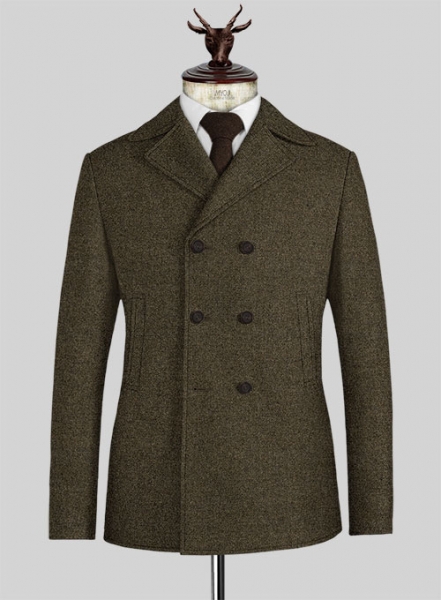 Light Weight Rust Brown Tweed Pea Coat