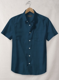 Venice Blue Stretch Twill Shirt - Half Sleeves