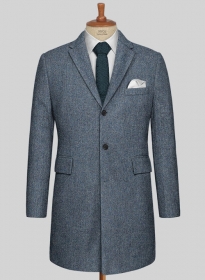 Vintage Herringbone Blue Tweed Overcoat