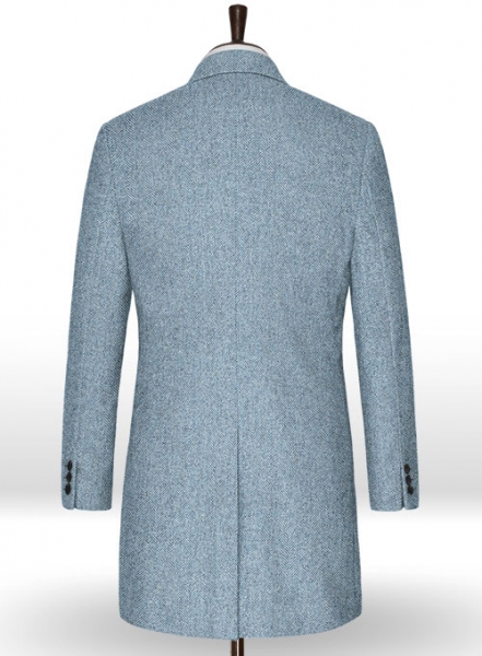 Light Blue Herringbone Tweed Overcoat