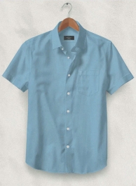 Azure Blue Stretch Poplene Shirt - Half Sleeves