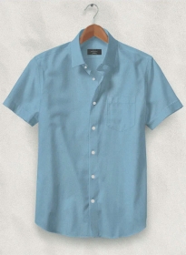 Azure Blue Stretch Poplene Shirt - Half Sleeves