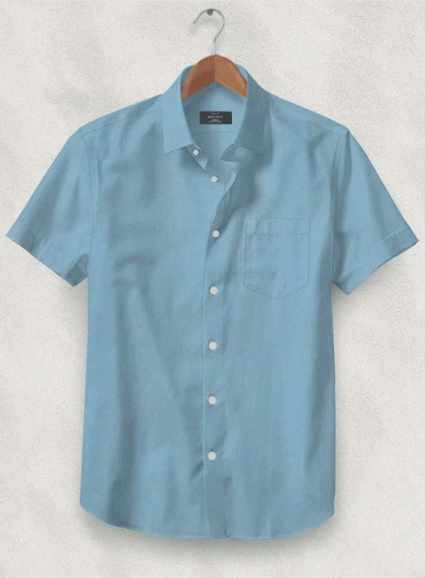 Azure Blue Stretch Poplene Shirt - Half Sleeves