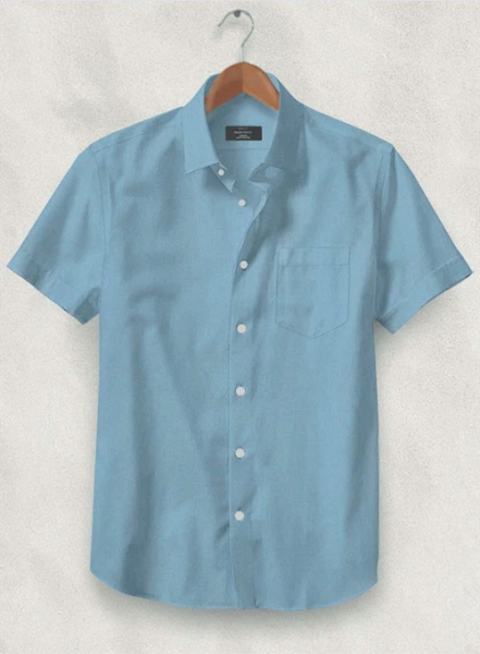Azure Blue Stretch Poplene Shirt - Half Sleeves