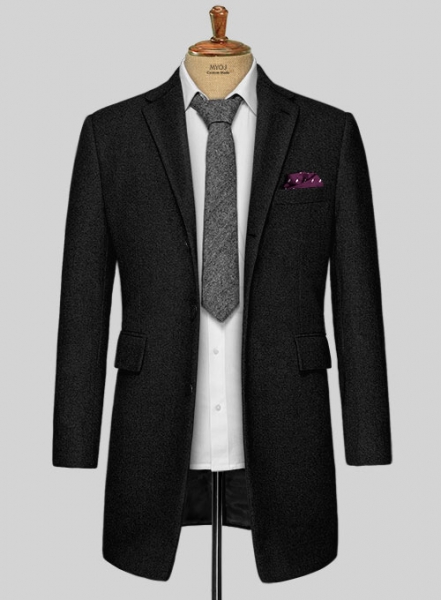 Vintage Plain Black Tweed Overcoat