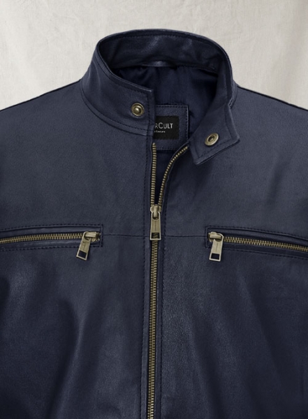 Dark Blue Stretch Leather Cycle Jacket #2
