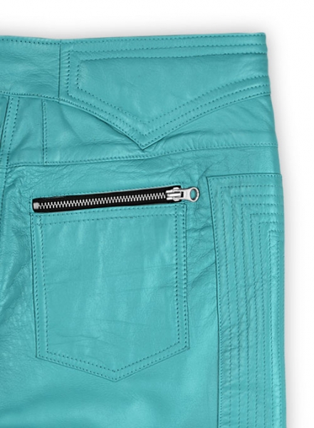 Bright Blue Electric Zipper Mono Leather Pants