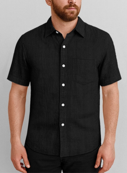 Washed Black Cotton Linen Shirt