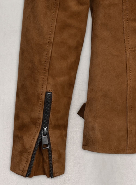 Caramel Brown Suede Pure Leather Biker Jacket #2
