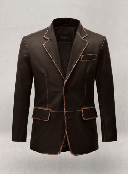 Rubbed Dark Brown Medieval Leather Blazer