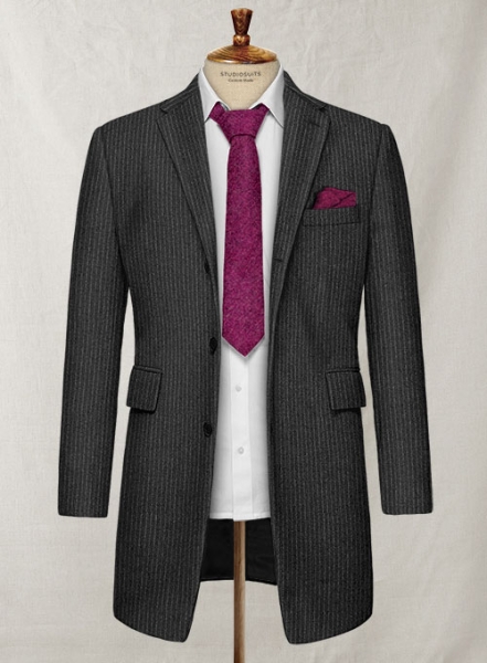 Light Weight Charcoal Stripe Tweed Overcoat
