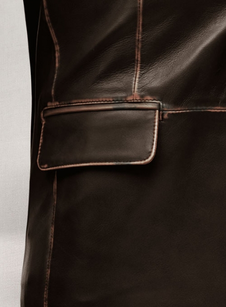 Rubbed Dark Brown Leather Blazer