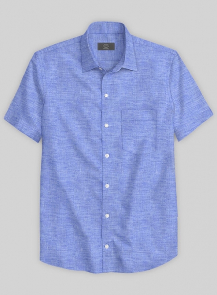 European Jordy Blue Linen Shirt - Half Sleeves