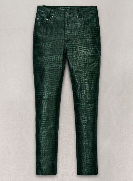 Croc Metallic Green Leather Pants - Jeans Style