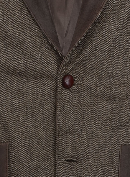 Vintage Dark Brown Herringbone Tweed Leather Combo Blazer # 652