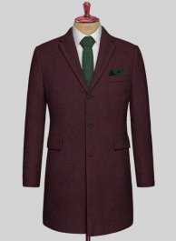 Wine Herringbone Tweed Overcoat