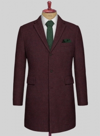 Wine Herringbone Tweed Overcoat