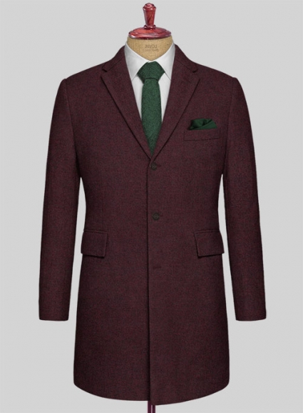 Wine Herringbone Tweed Overcoat
