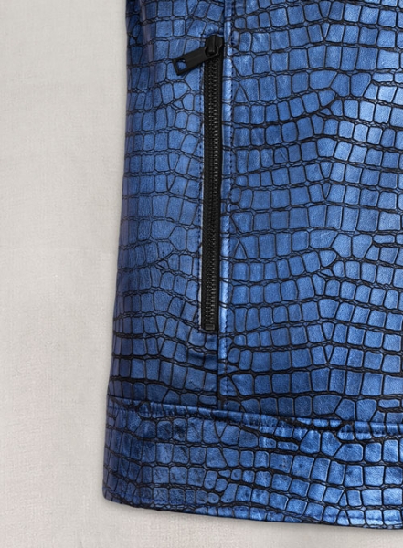 Gleaming Croc Metallic Blue Leather Jacket