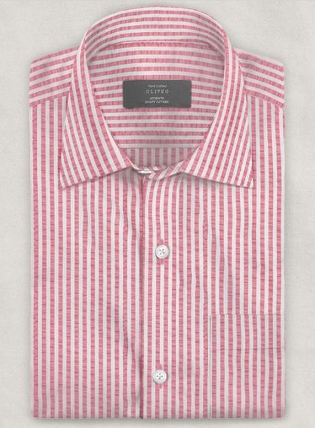 Italian Seersucker Pink Shirt - Half Sleeves