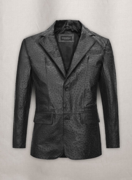 Black Ostrich Leather Blazer