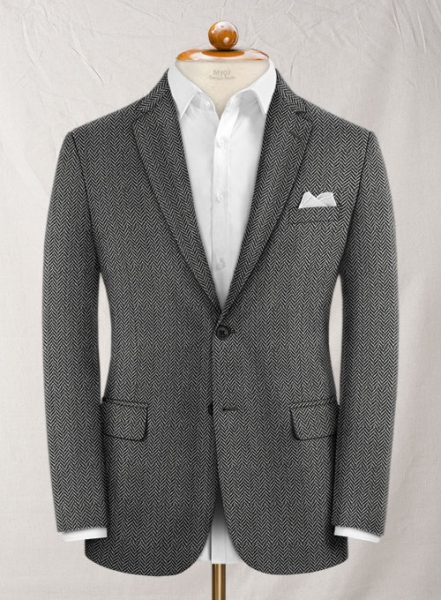 Reda Dark Gray Herringbone Tweed Jacket