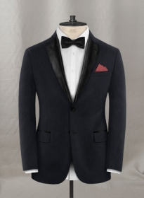 Napolean Dark Blue Herrringbone Wool Tuxedo Jacket