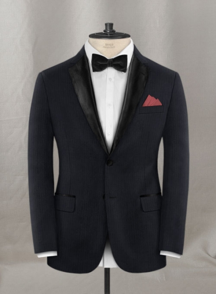 Napolean Dark Blue Herrringbone Wool Tuxedo Jacket