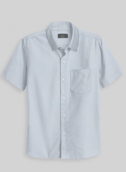 Light Gray Herringbone Cotton Shirt - Half Sleeves