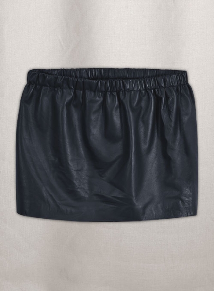 Soft Deep Blue Leather Skirt With Elastic Waist