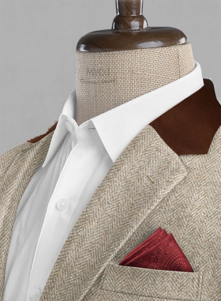 Vintage Herringbone Light Beige Tweed Suit - Leather Trims