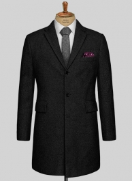 Vintage Plain Black Tweed Overcoat