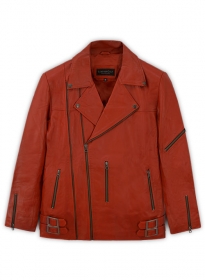 Bright Orange Leather Jacket #810 - M Regular