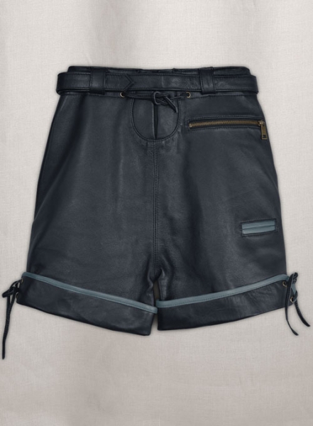 Dark Blue Leather Cargo Shorts Style # 364