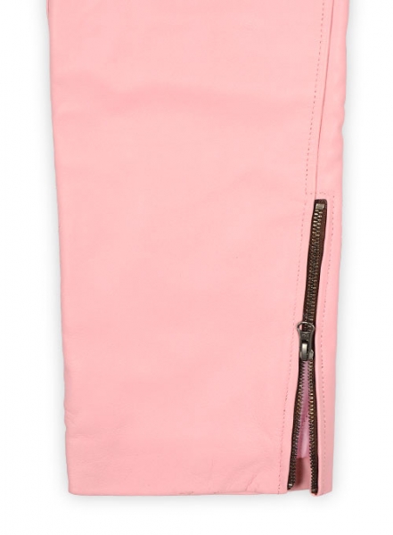 Light Pink Leather Biker Jeans - Style #1