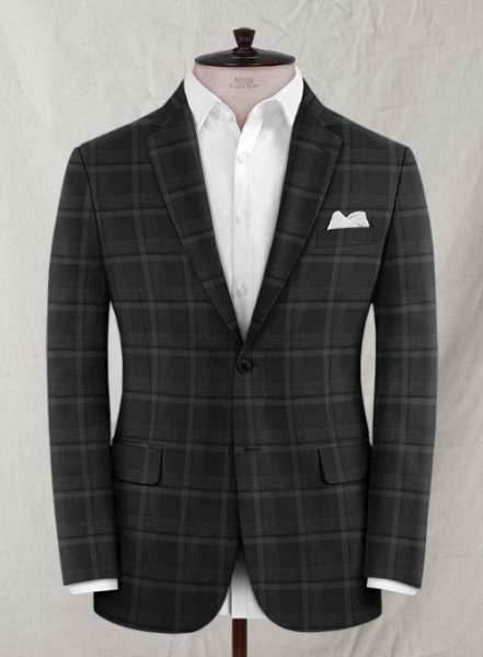 Reda Black Green Checks Wool Jacket