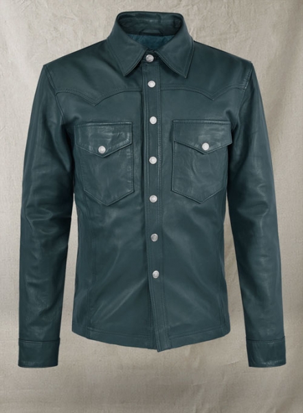 Soft Prussian Blue V Tab Leather Shirt Jacket