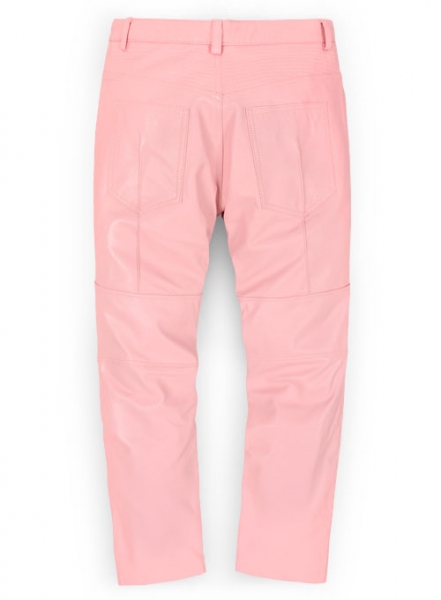 Light Pink Leather Biker Jeans - Style #1