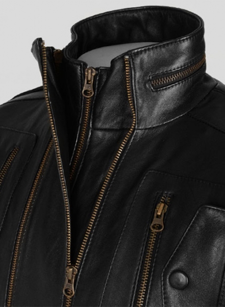 Thick Black Leather Jacket # 641