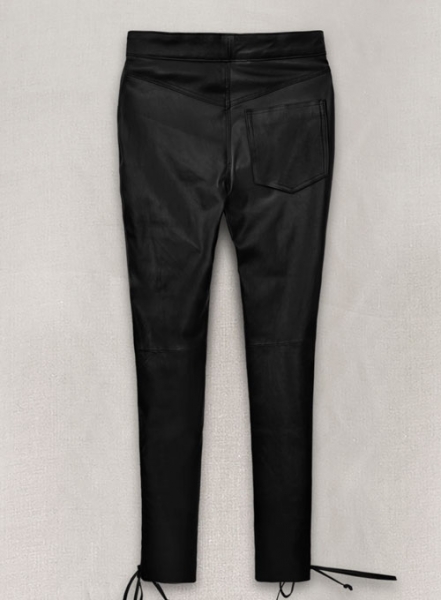 Black Stretch Cowboy Lace Up Leather Pants