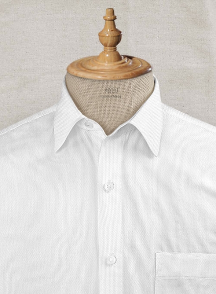 Italian Cotton Dobby Edvigo White Shirt - Half Sleeves